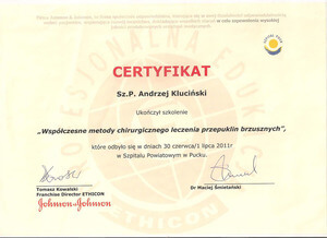 Certyfikat dla Andrzej Kluciński