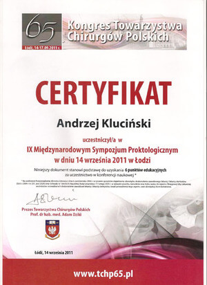 Certyfika dla Andrzej Kluciński